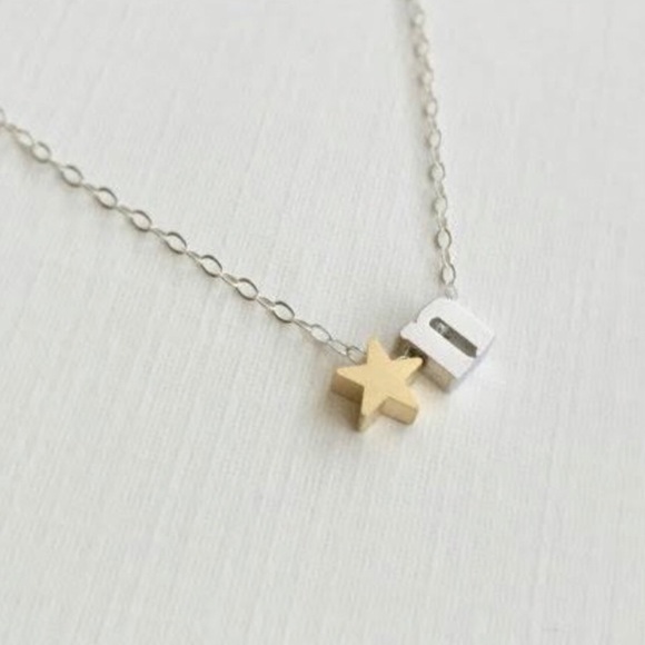 Jewelry - CUSTOM LOWERCASE INITIAL PENDANT W/ STAR NECKLACE - GOLDTONE CHAIN
